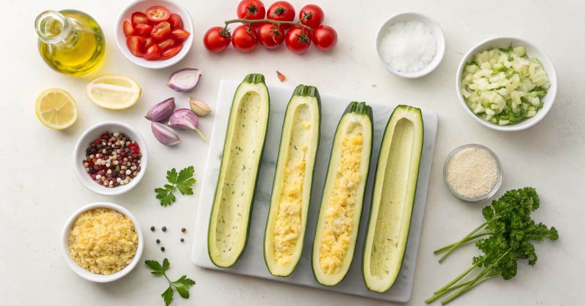Ingredients for Veggie Stuffed Zucchini Boats