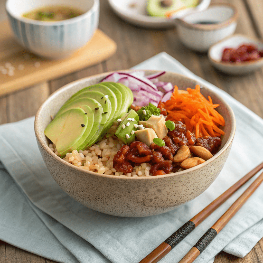 goji berry rice bowl served in a matte ceramic bowl.