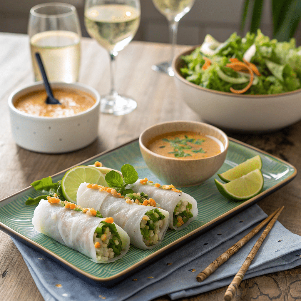 spring rolls sliced in half