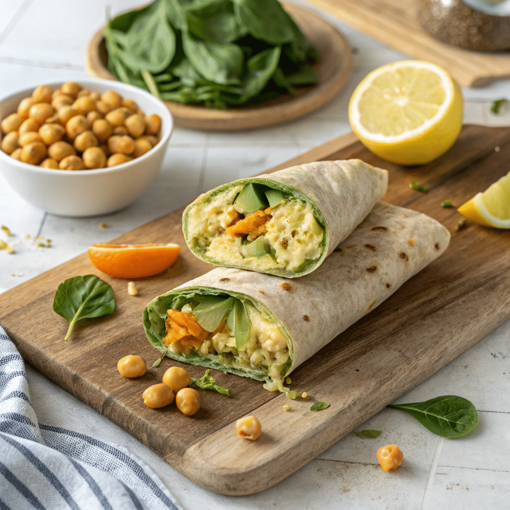 freshly made chickpea avocado wrap