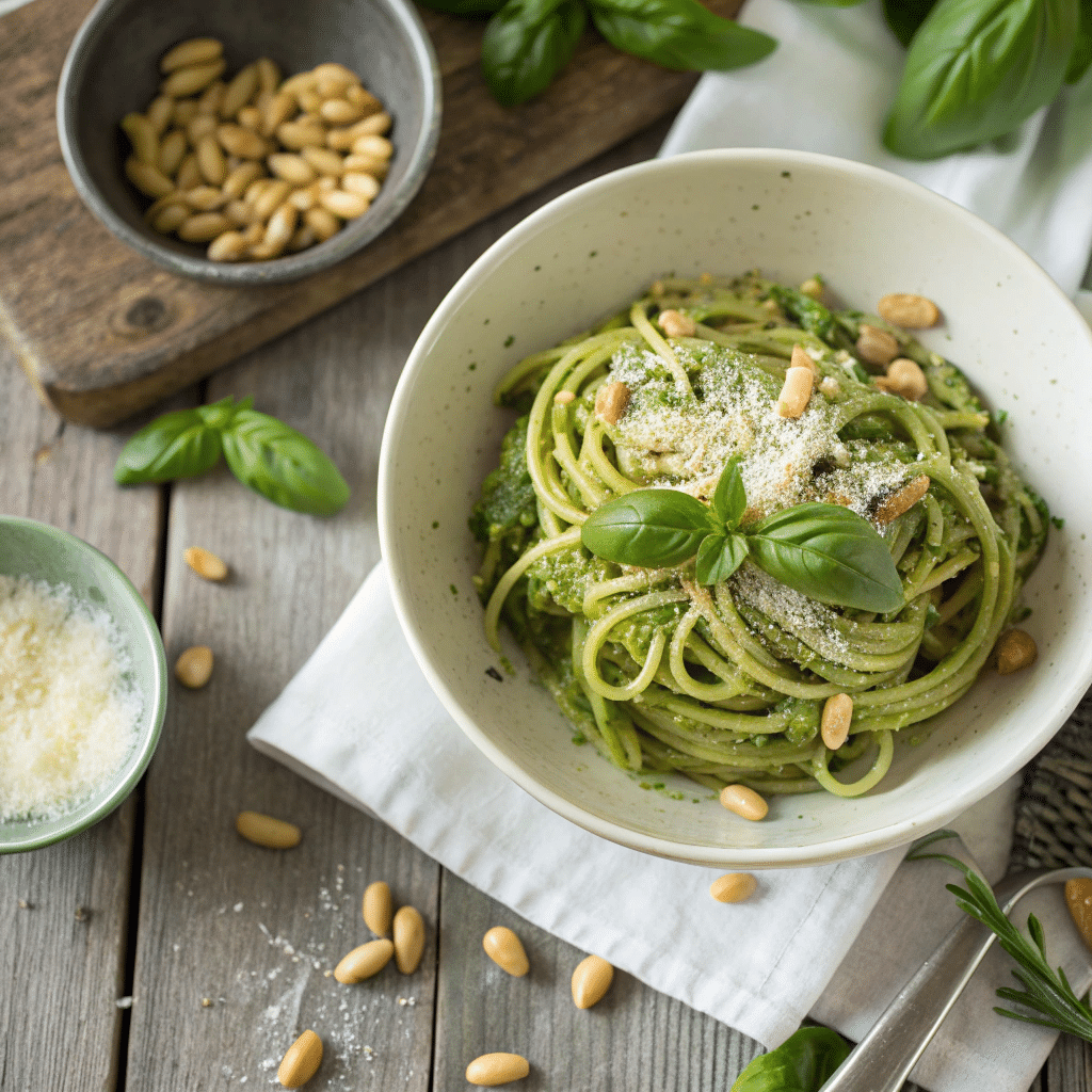 bowl of basil pesto zucchini noodles