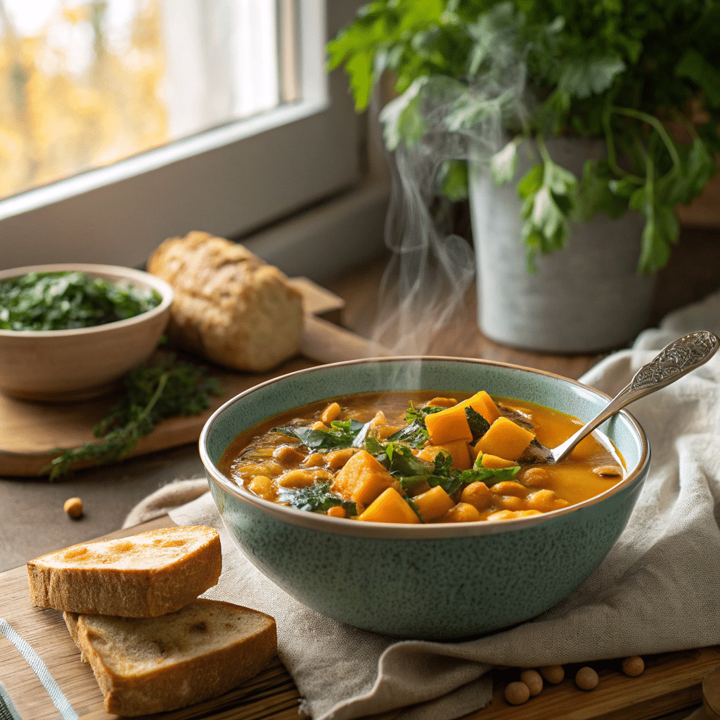 steaming bowl of sweet potato turmeric stew