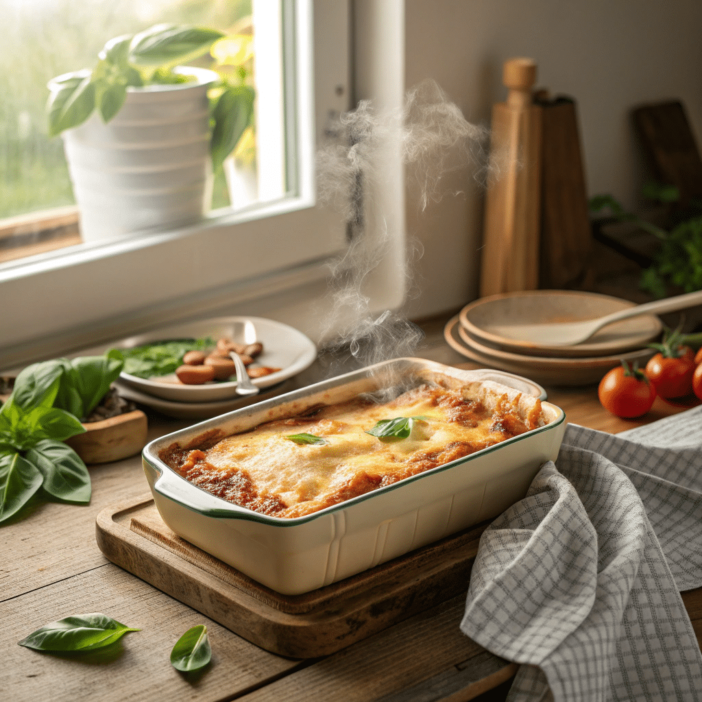 freshly baked gluten-free veggie lasagna