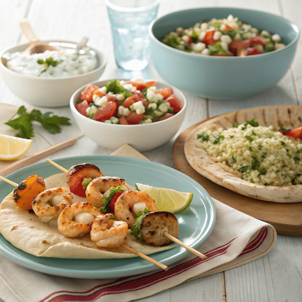 grilled shrimp skewers served in multiple ways