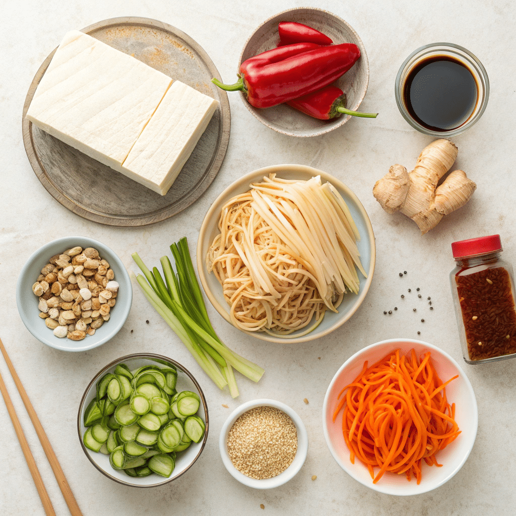 recipe ingredients for sesame tofu noodle salad