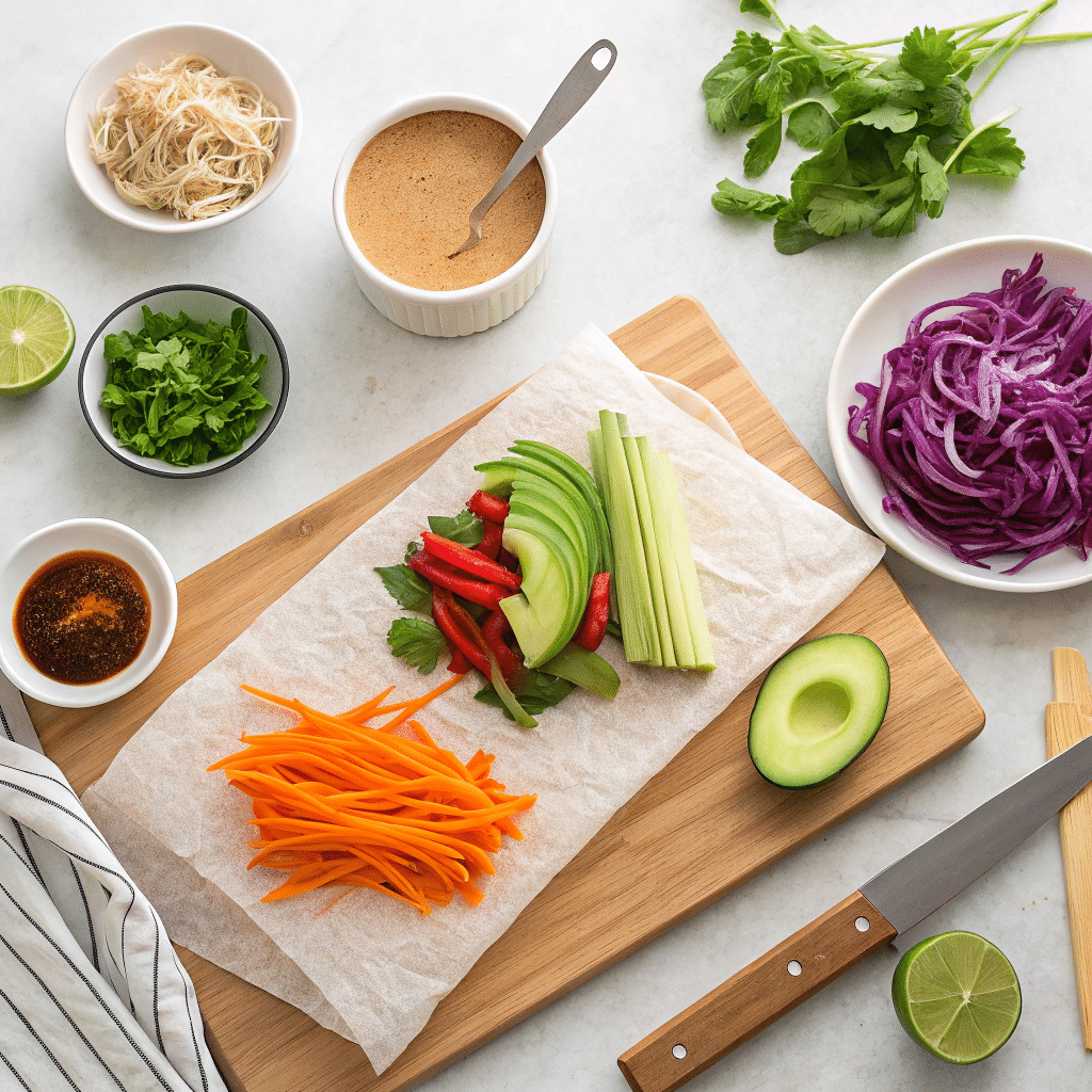 all fresh ingredients neatly arranged on a kitchen counter