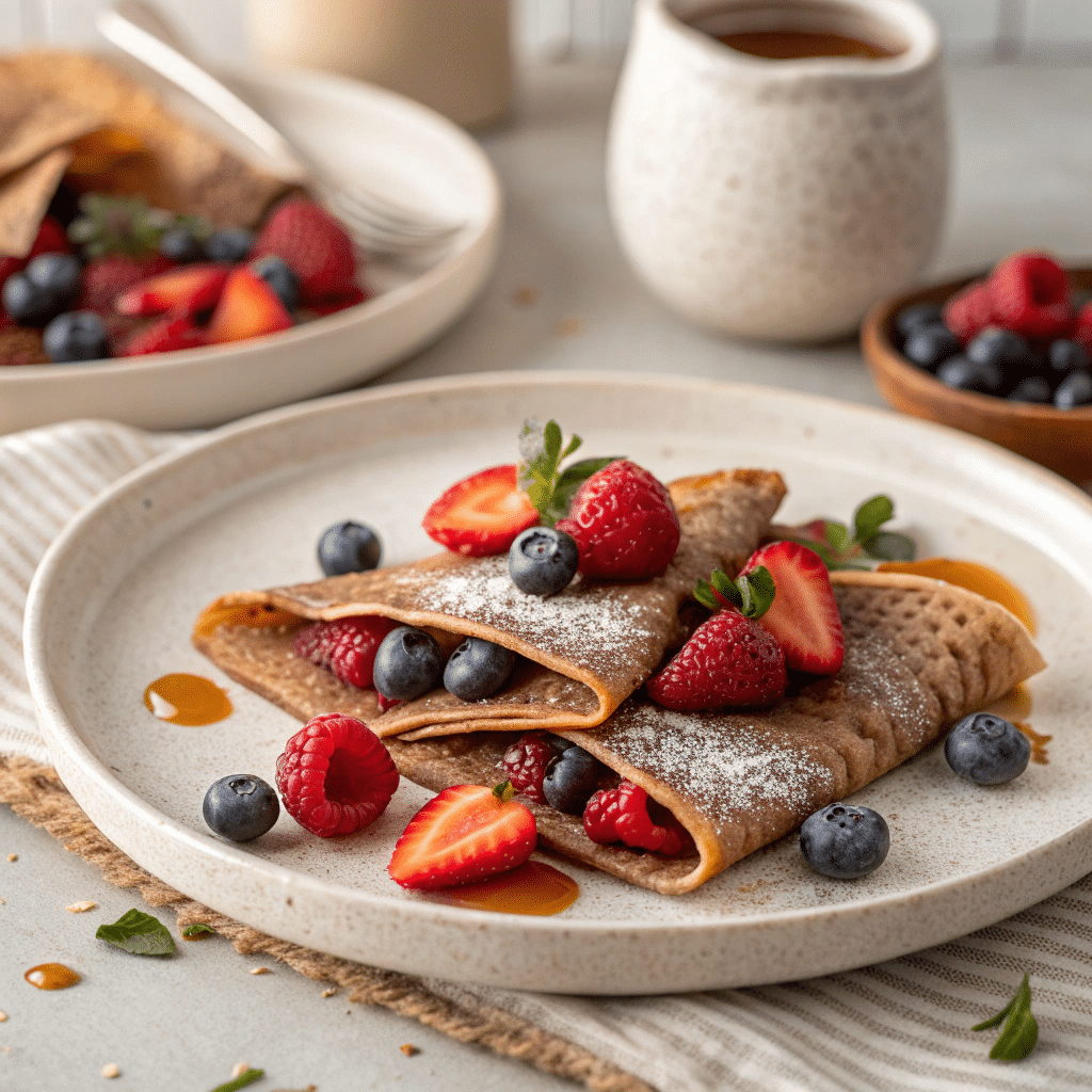 buckwheat crepes filled with raspberries