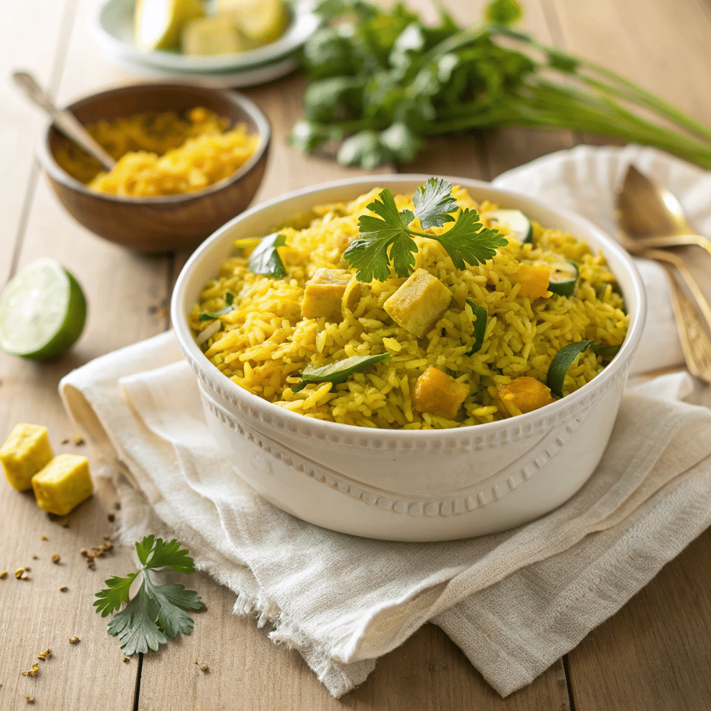 golden yellow zucchini turmeric rice pilaf