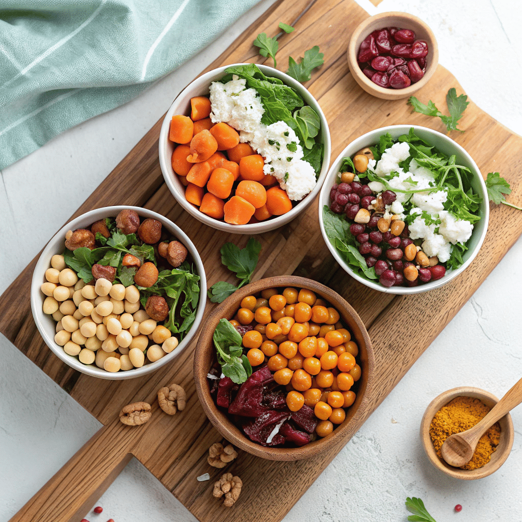 different variations of salad