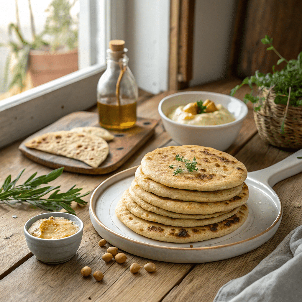 stack of freshly cooked chickpea flour flatbreads