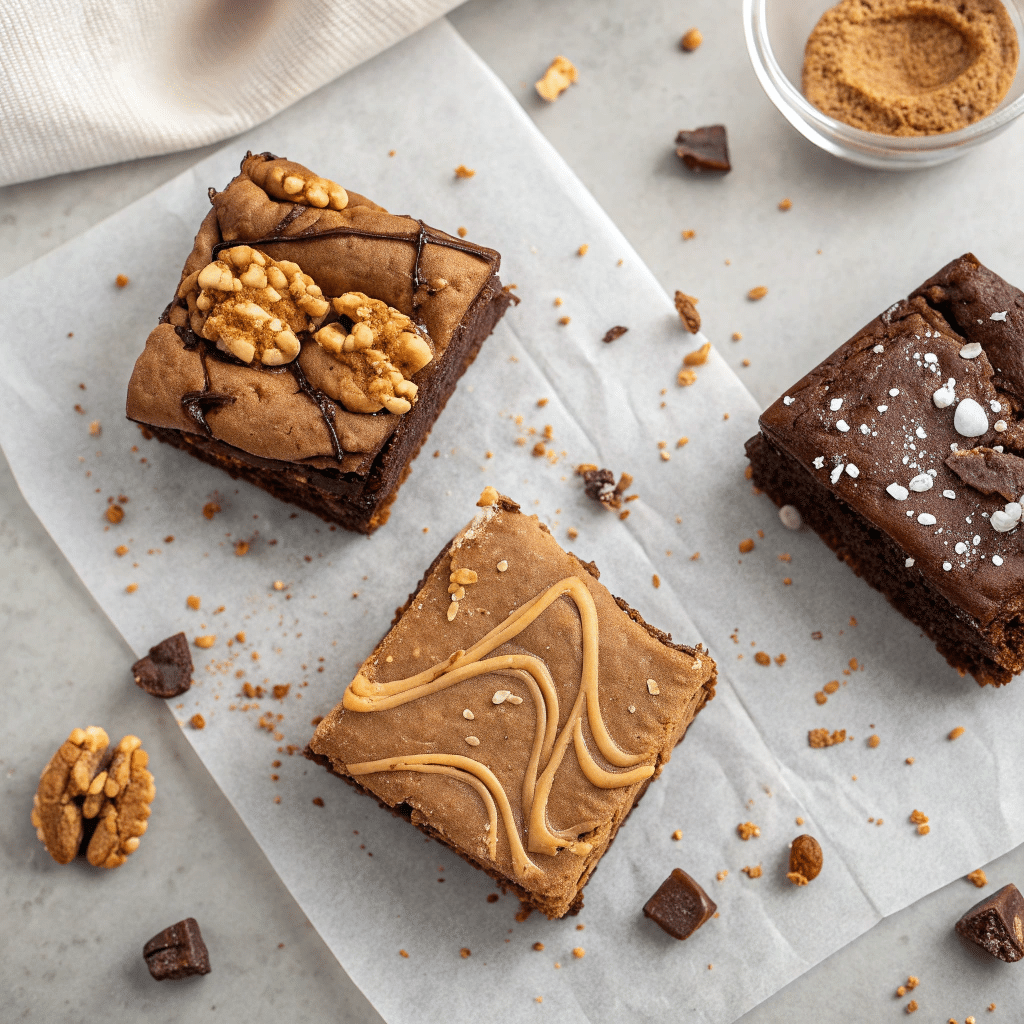 plit image showing three different brownies
