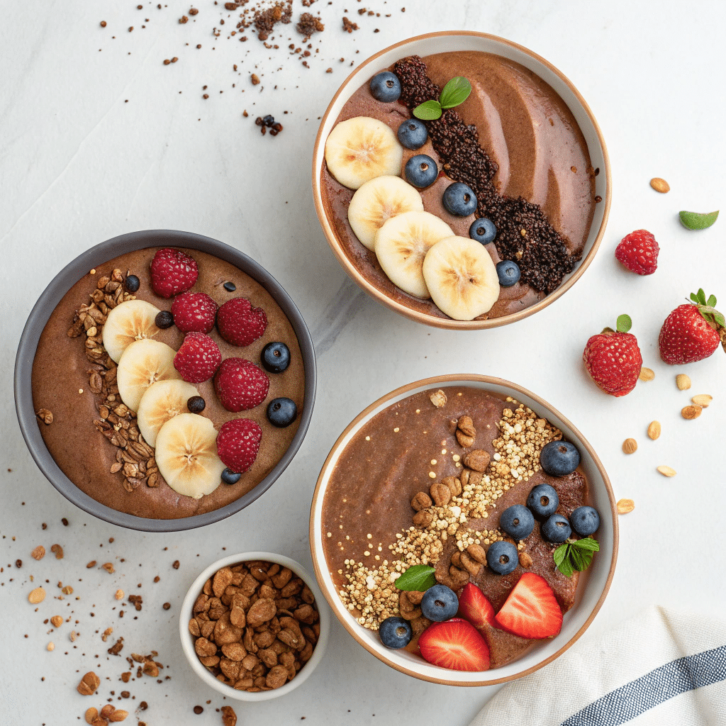 three different smoothie bowls