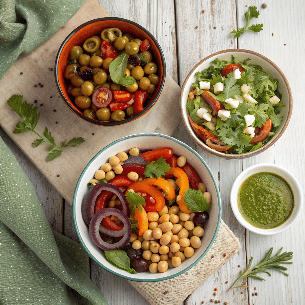 3 different styled salad bowls on a table