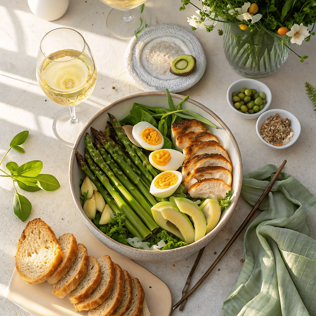 asparagus avocado egg salad served