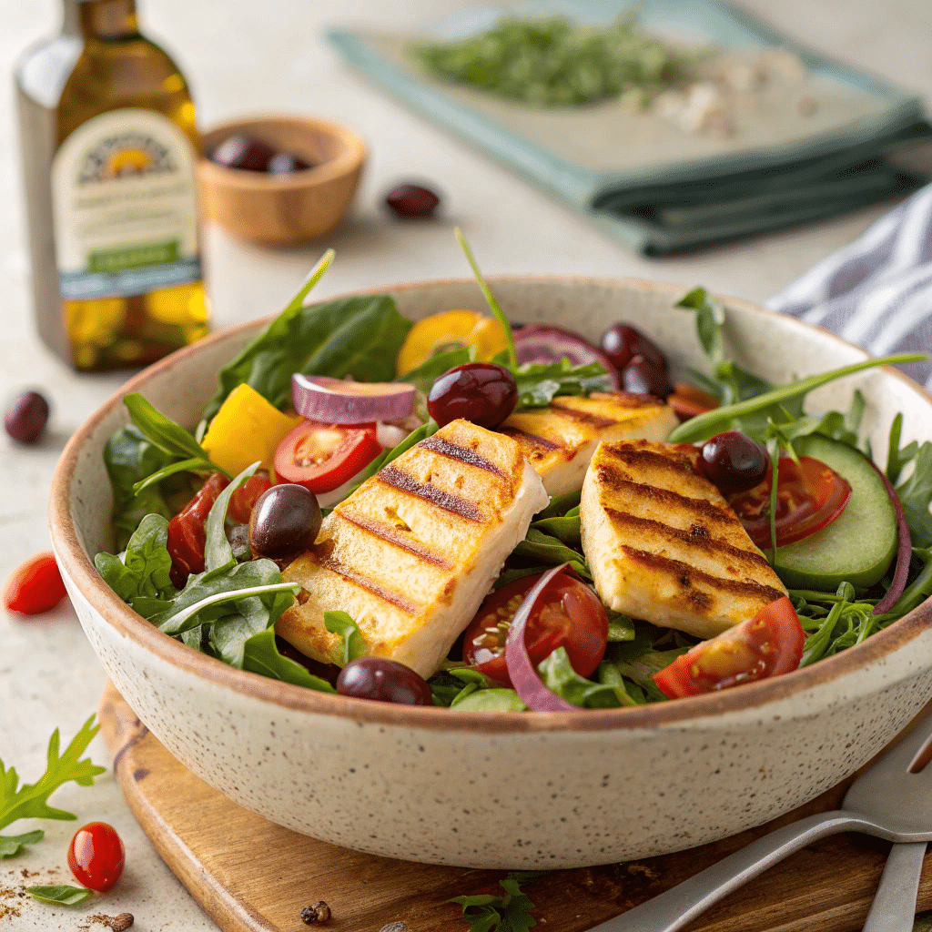 Grilled Halloumi Mediterranean Salad Bowl