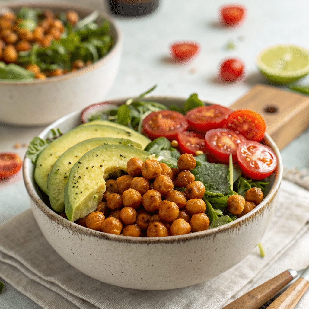 salad topped with roasted chickpeas