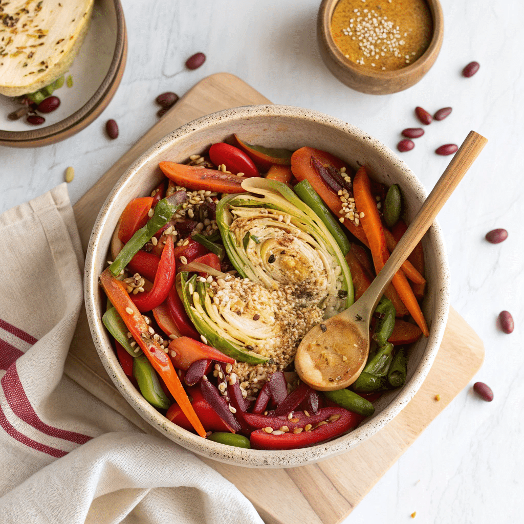 miso sesame roasted veggie salad