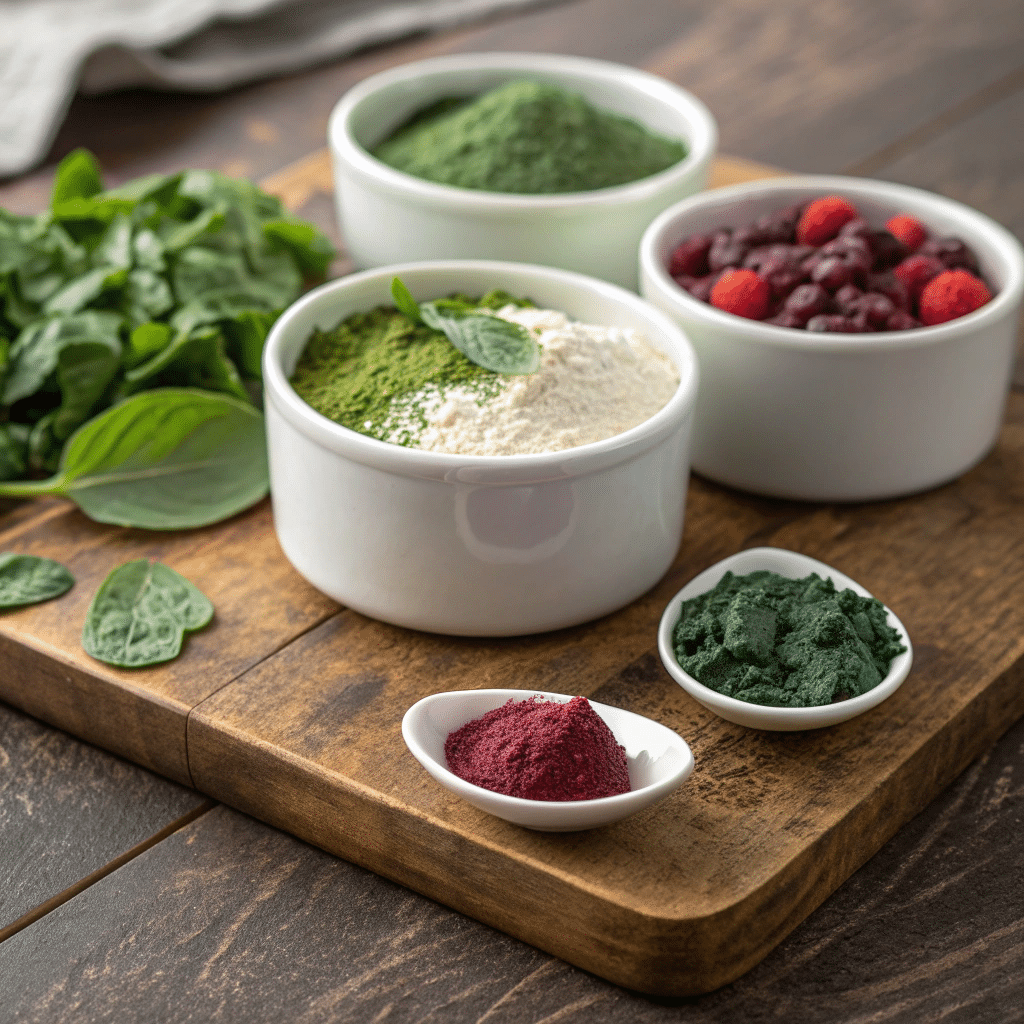 small bowls containing smoothie add-ins