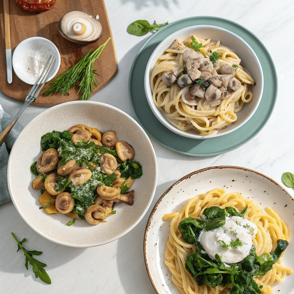 three pasta plates