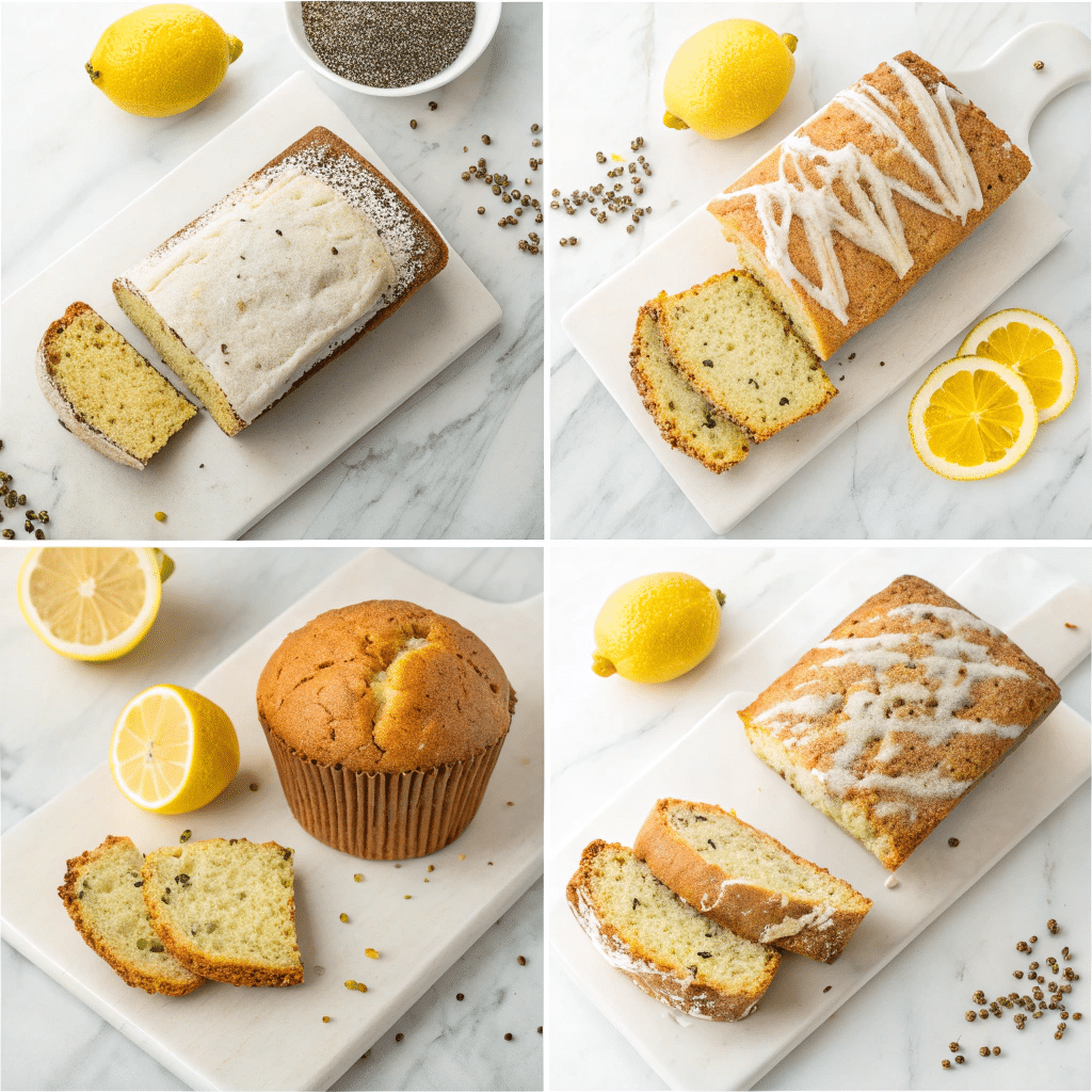 four variations of lemon poppy seed bread