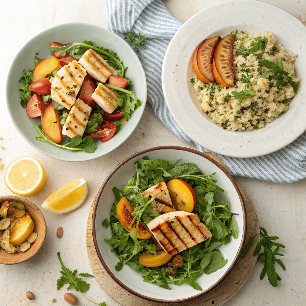 three plates of salad variations