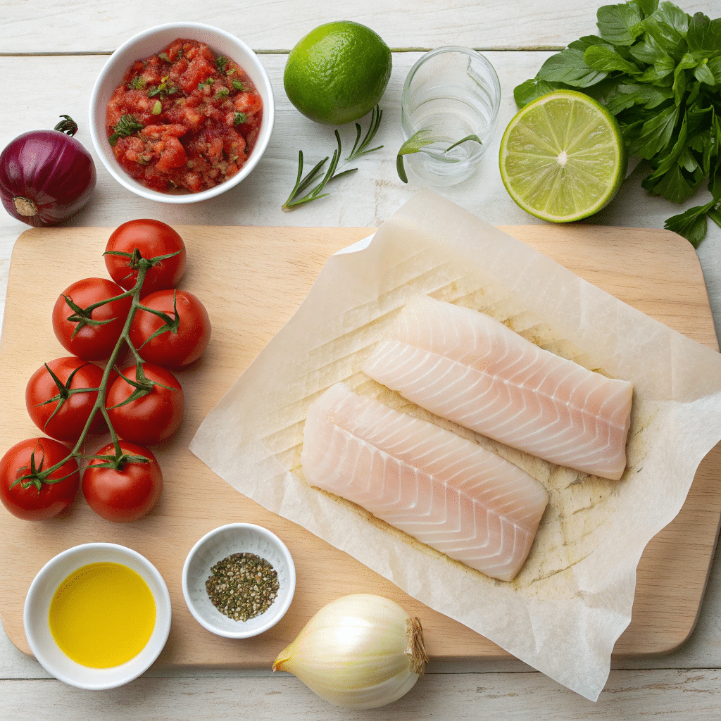fresh ingredients for pan-seared cod with salsa