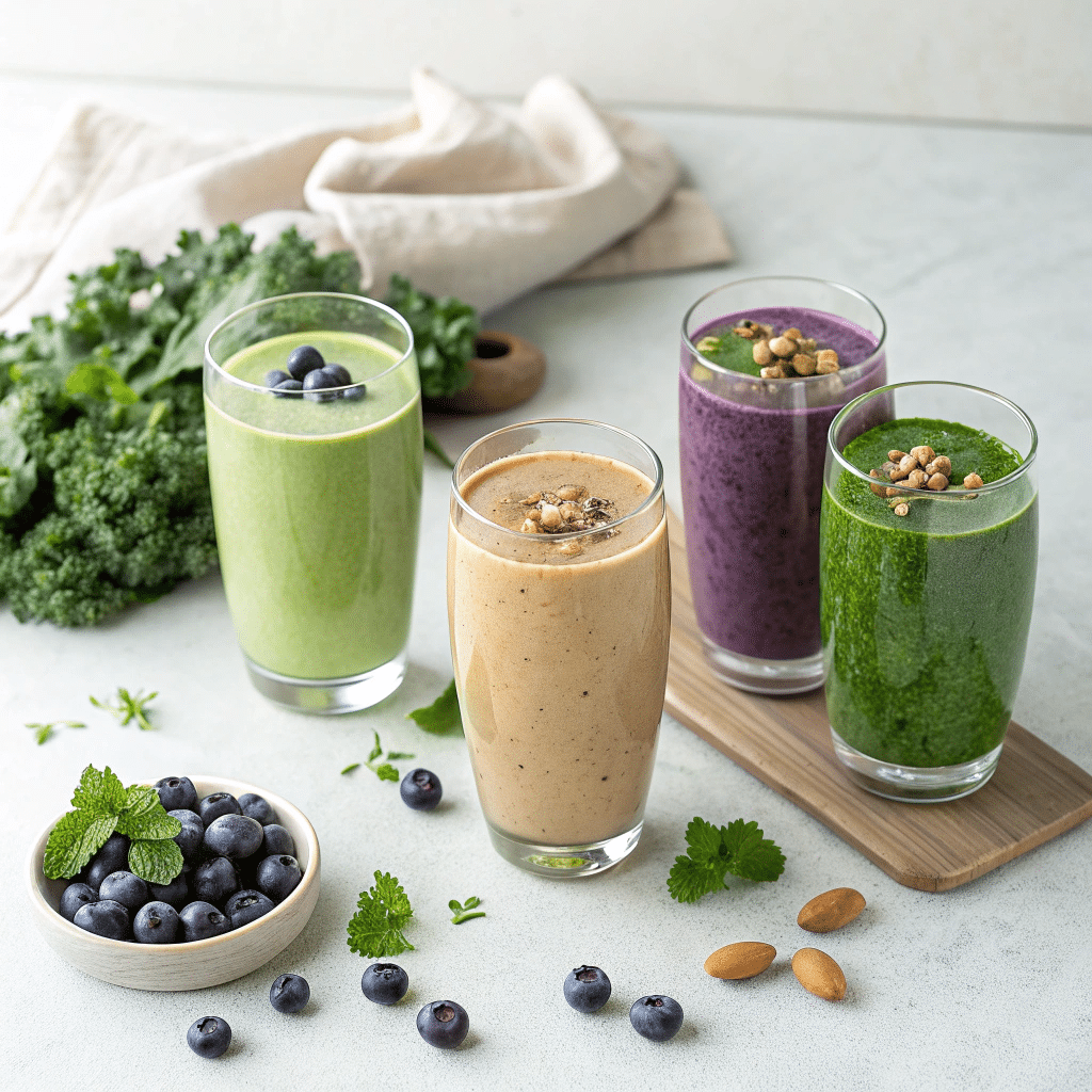 Four different smoothie glasses