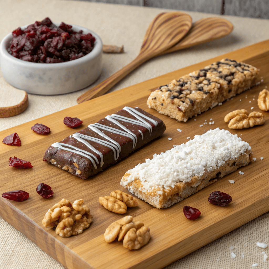 different variations of date almond energy bars