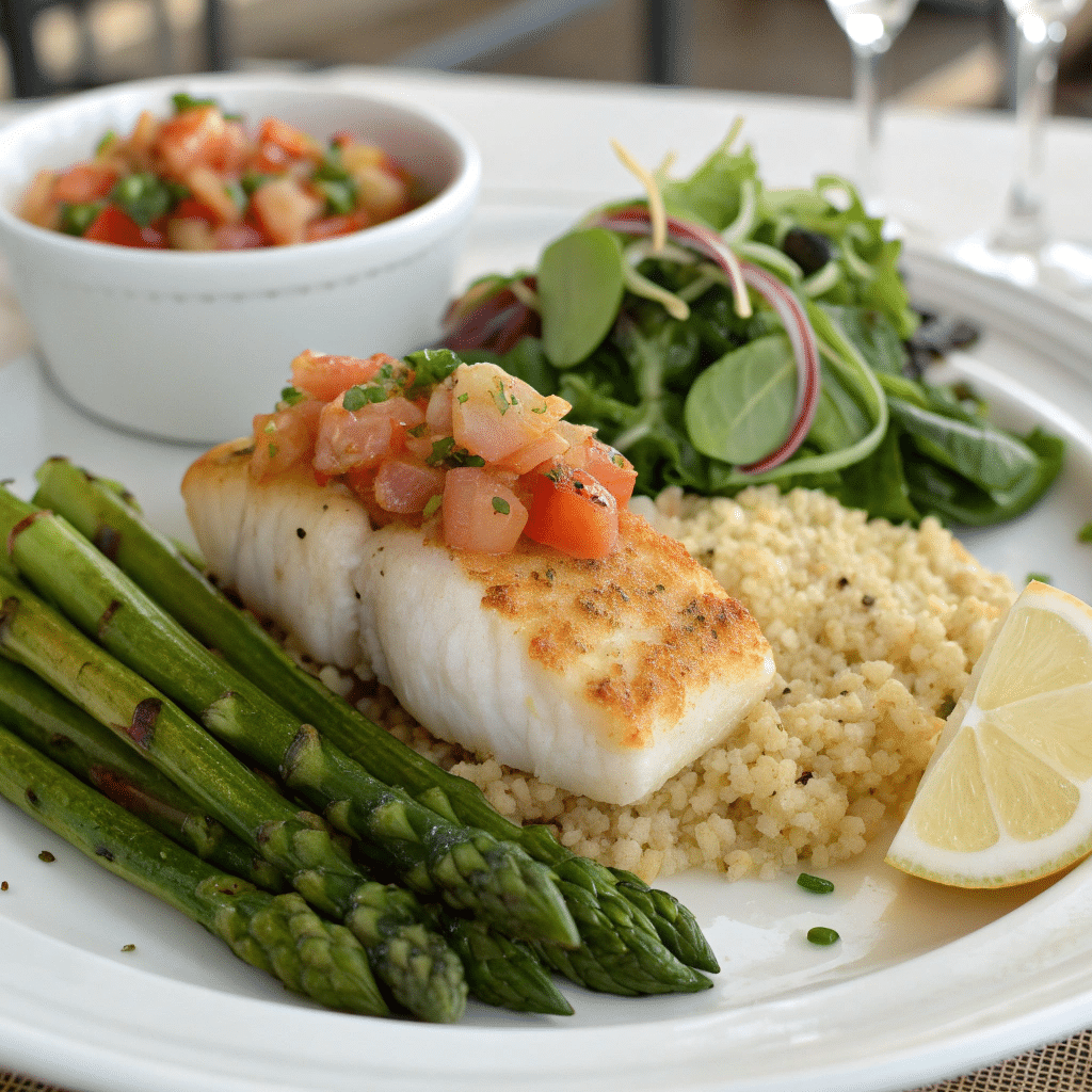 Plated seafood dinner