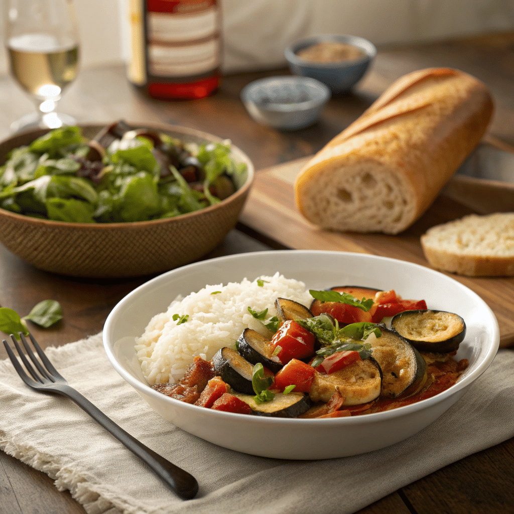 Ratatouille served with rice pilaf