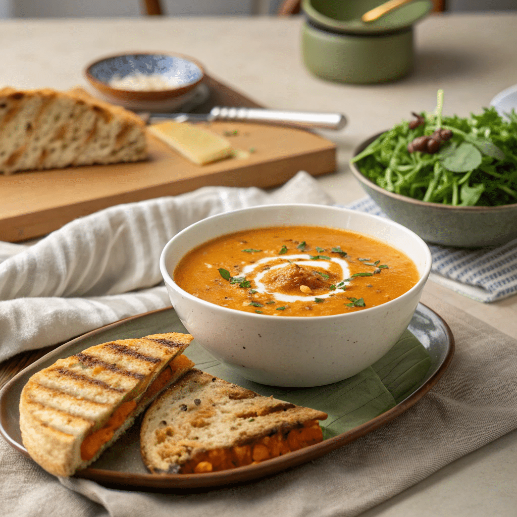 a bowl of carrot and lentil soup