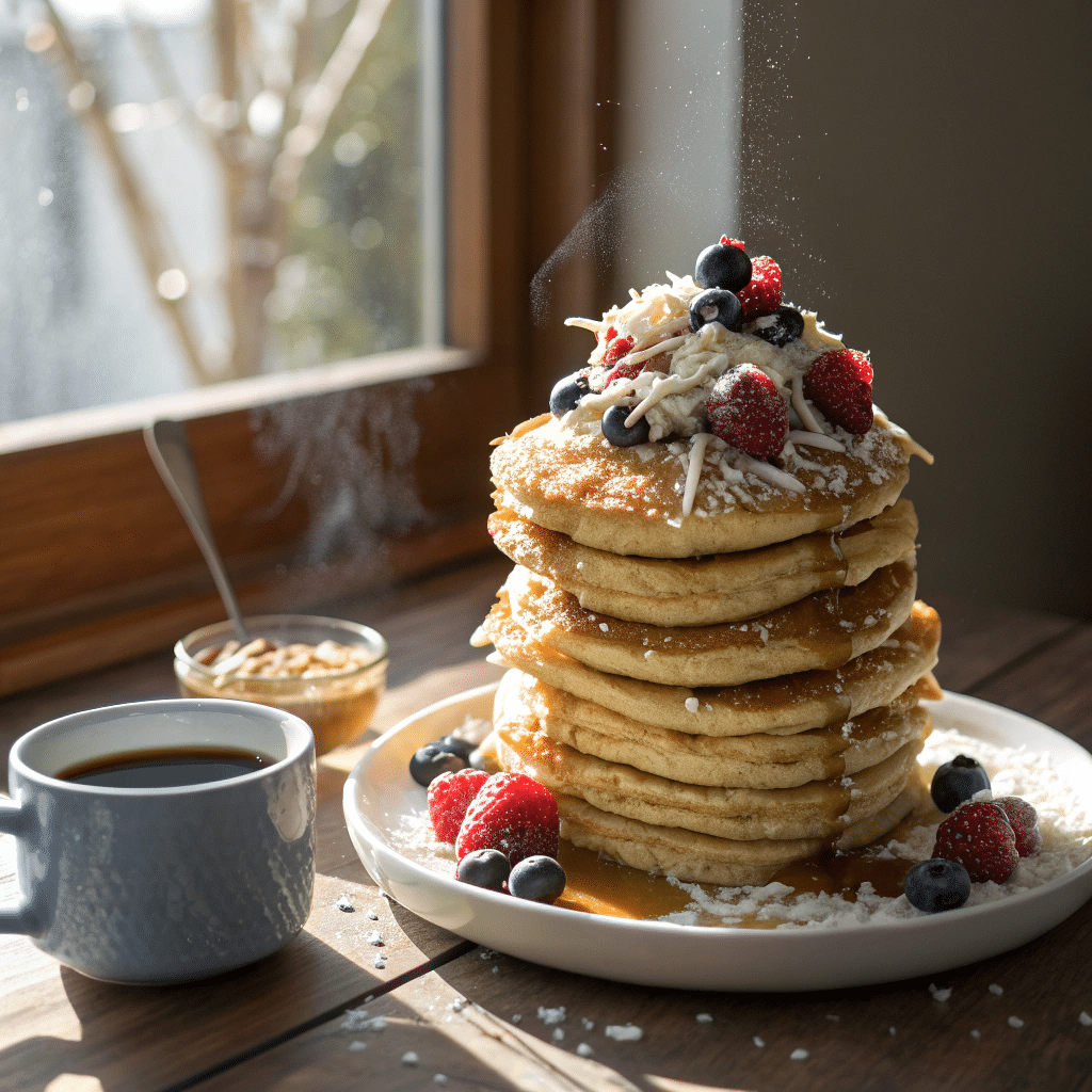 pancakes styled with three different toppings