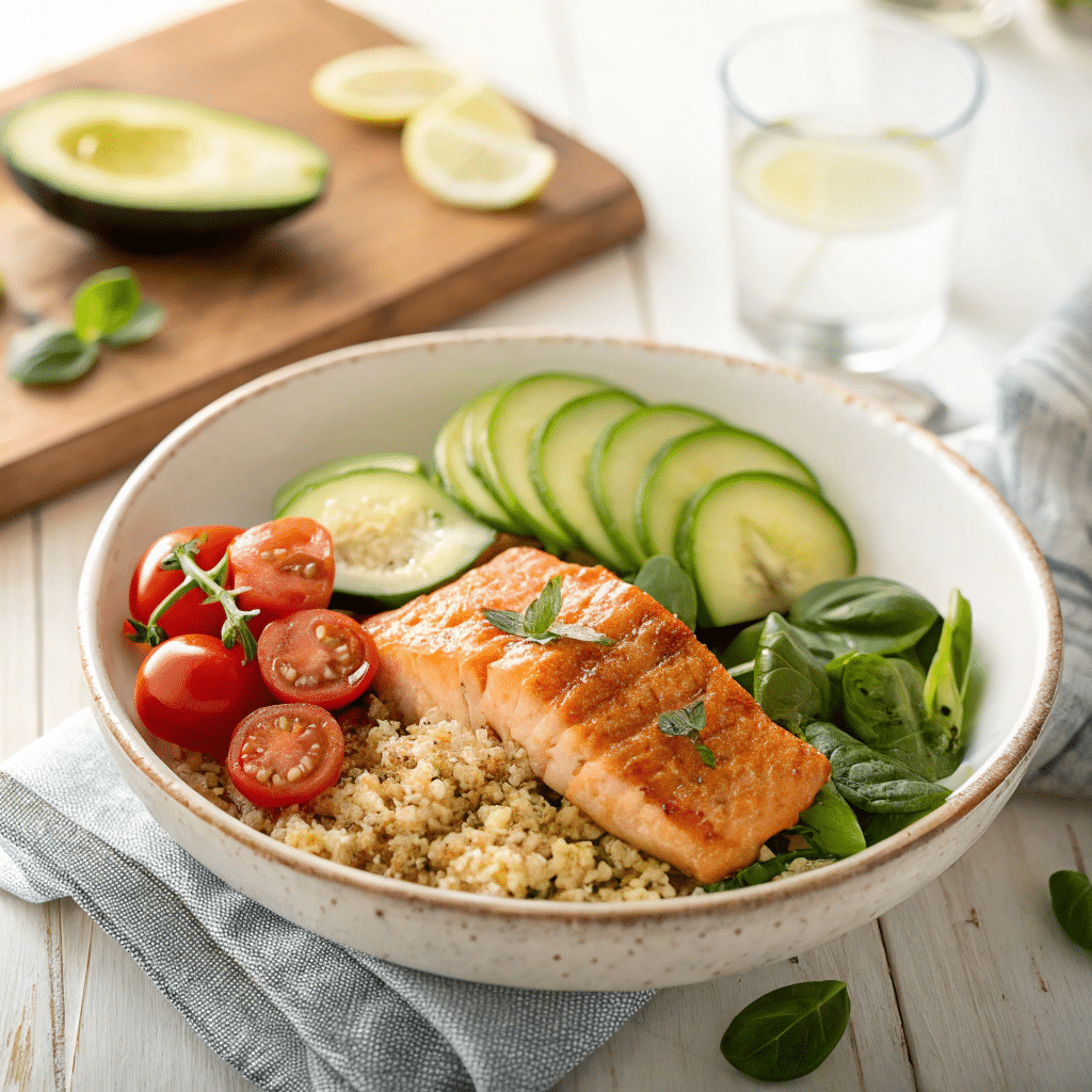 salmon quinoa power bowl