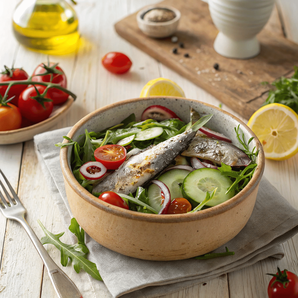 Mediterranean-style sardine salad with lemon dressing