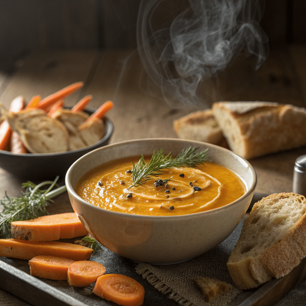 bowl of roasted fennel and carrot soup