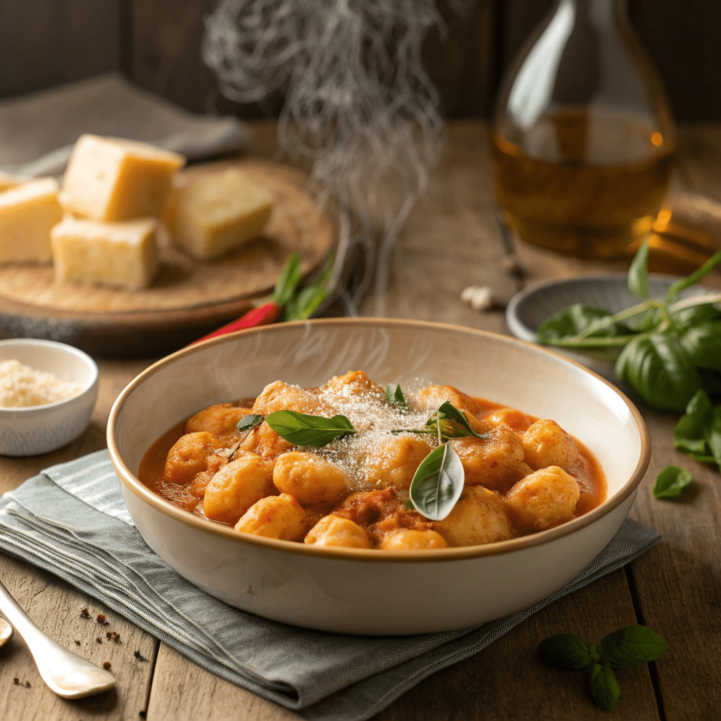 bowl of creamy tomato basil gnocchi