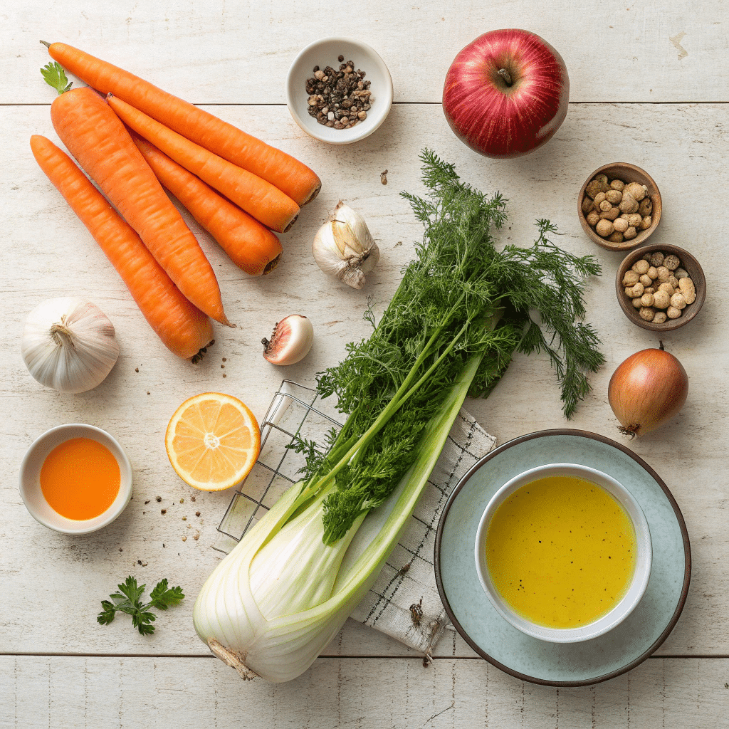 ingredients for roasted fennel and carrot soup