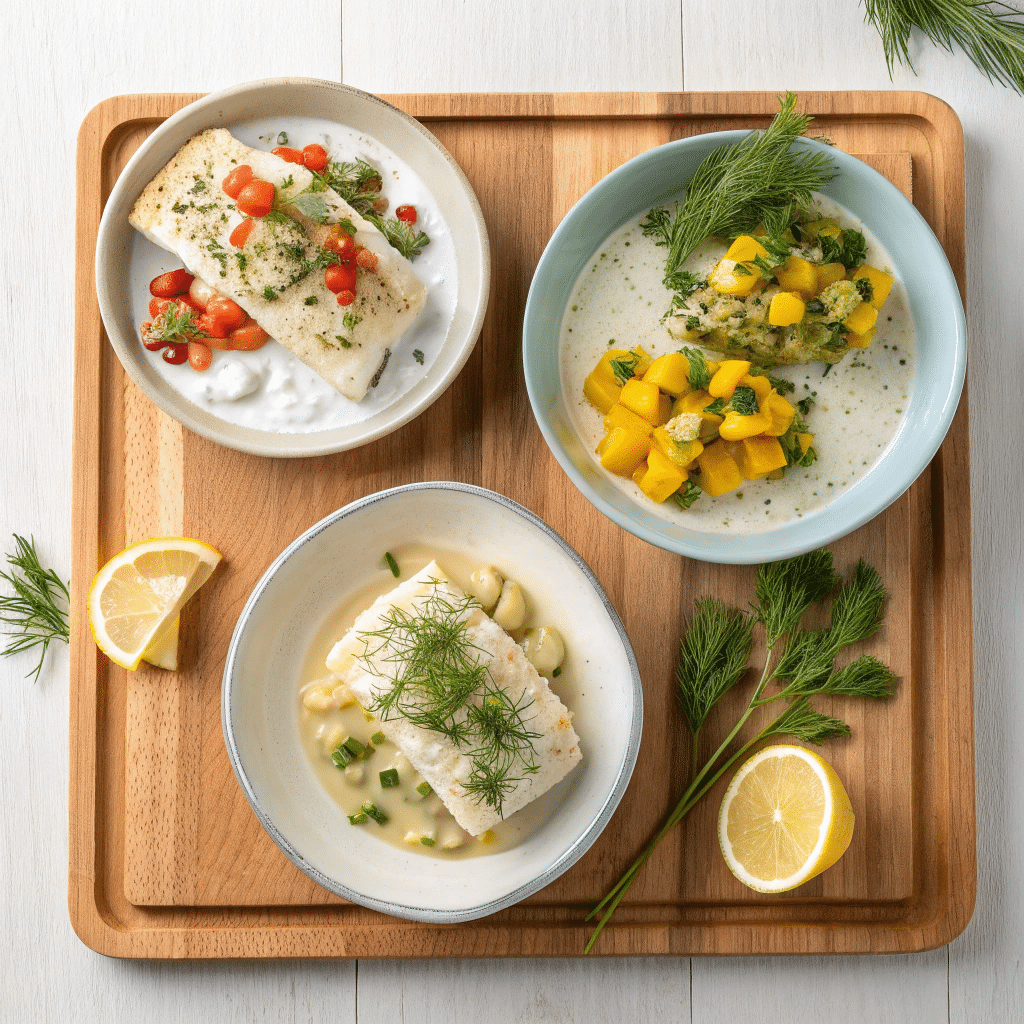 trio of small plates showing different cod versions