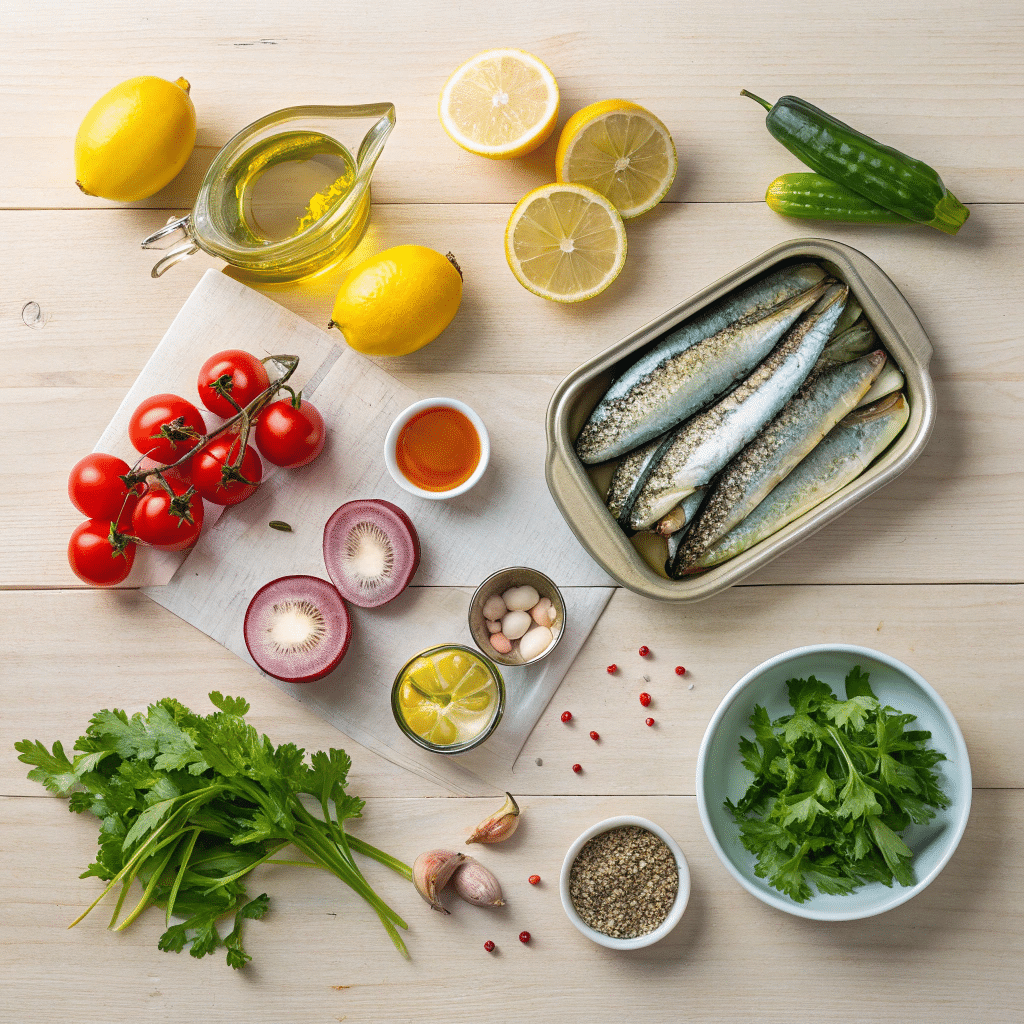 fresh ingredients for sardine salad
