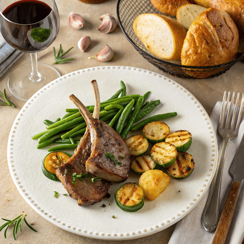 lamb chops served with crispy roast potatoes