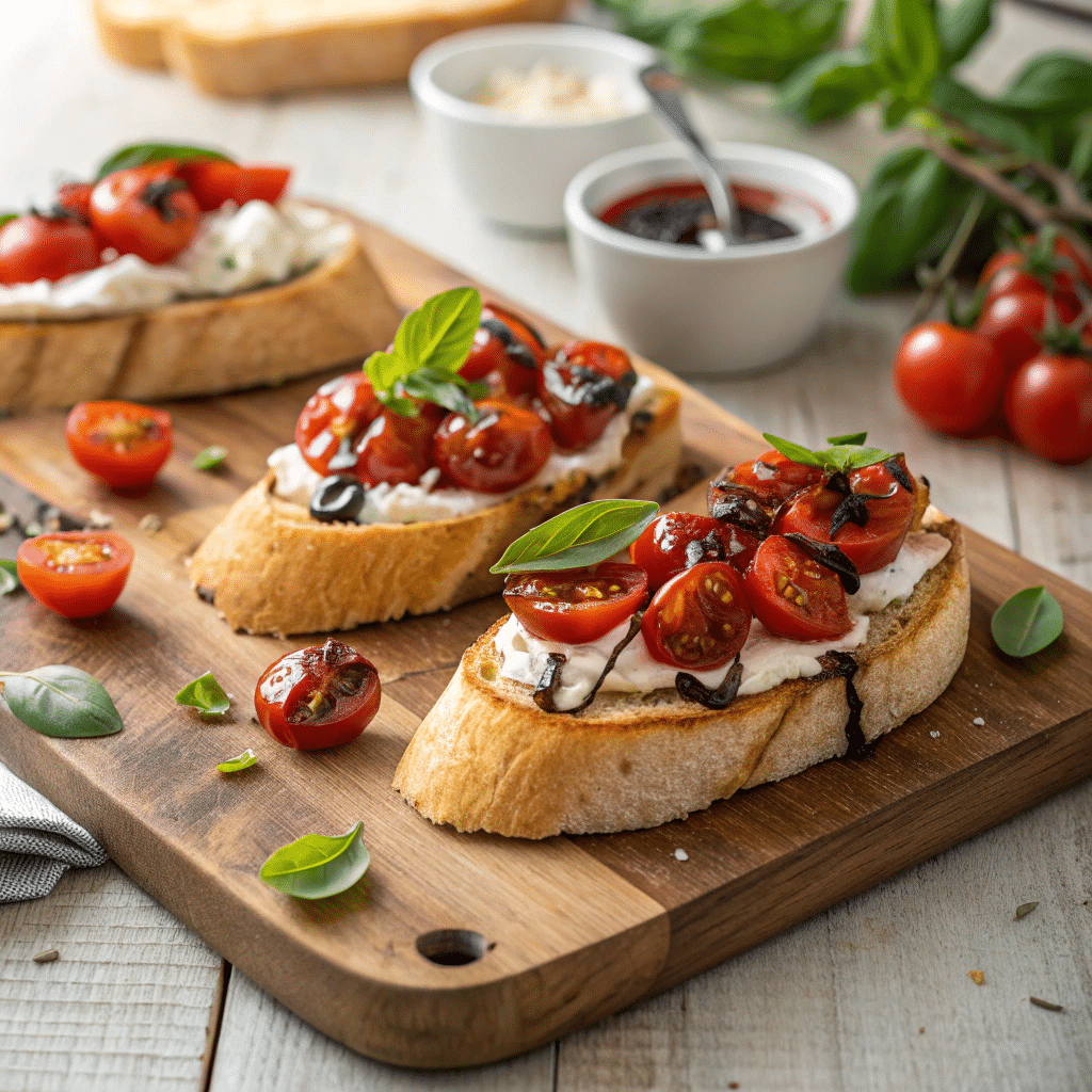 roasted tomato goat cheese bruschetta slices