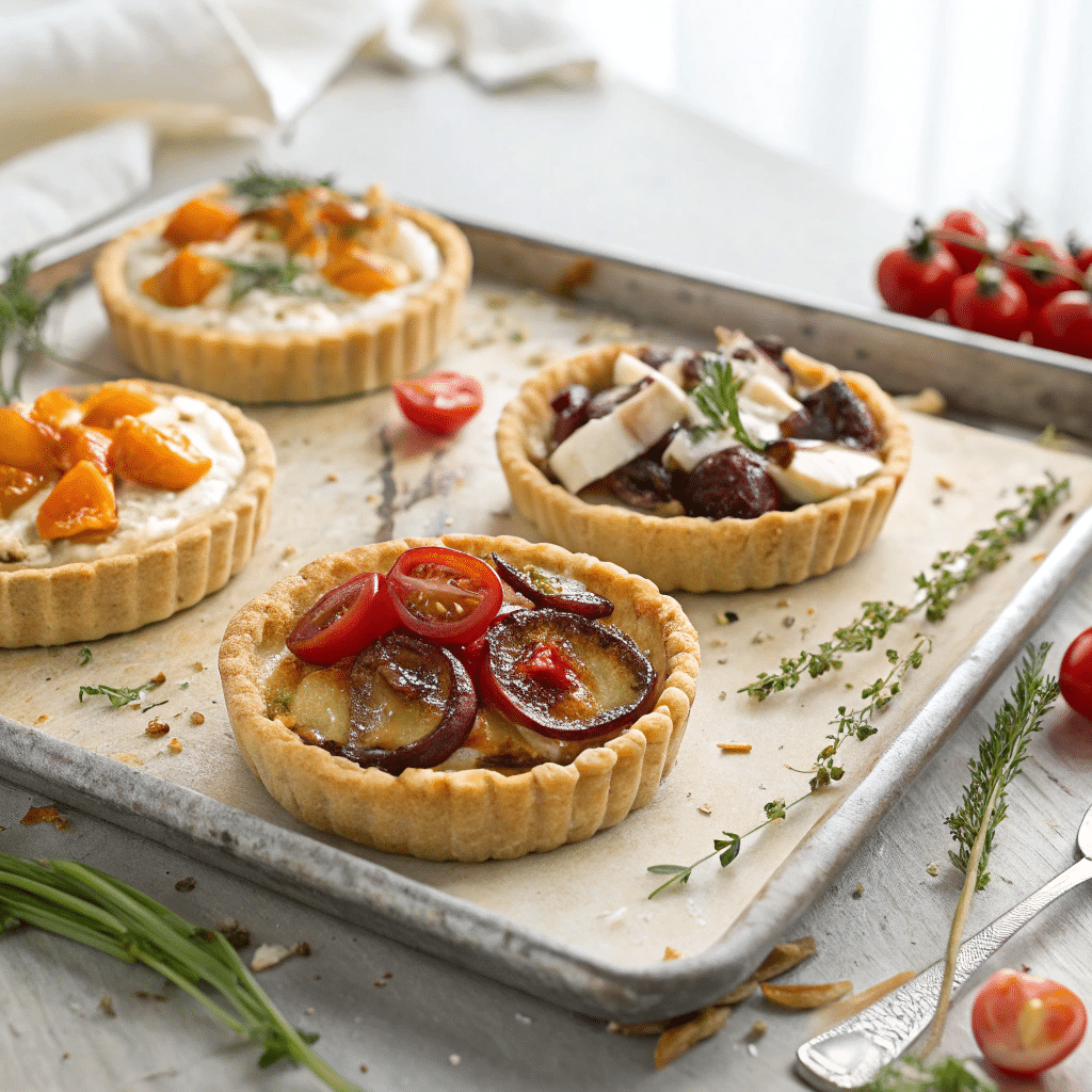 several small tarts with different toppings