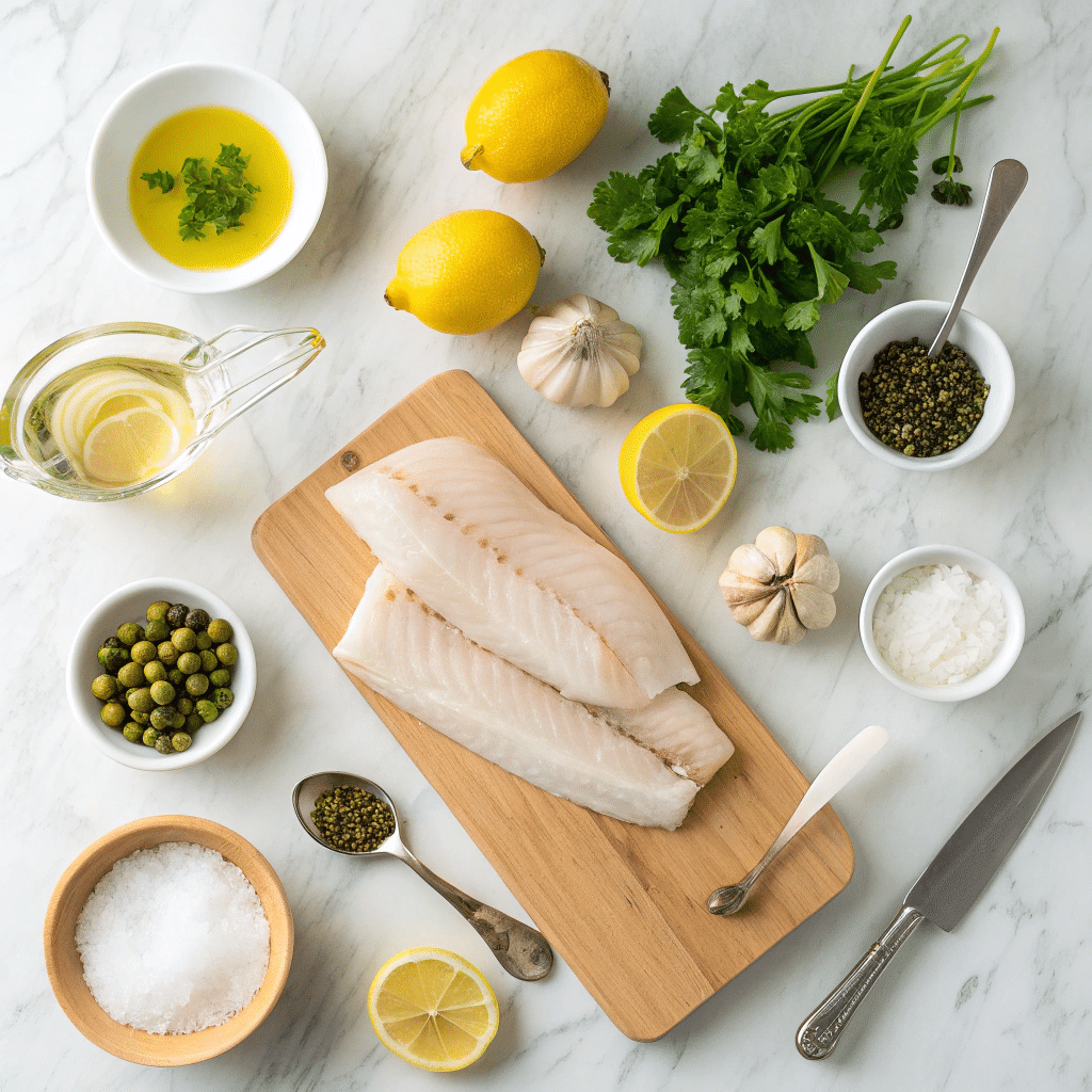 all ingredients for lemon caper baked cod