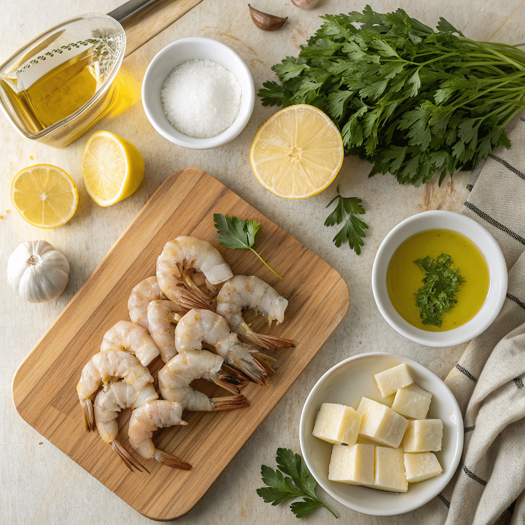 fresh ingredients for shrimp scampi
