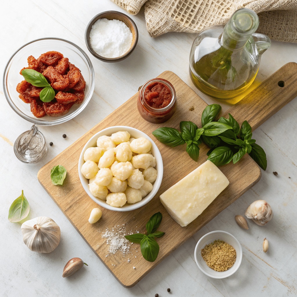 ingredients for creamy tomato basil gnocchi