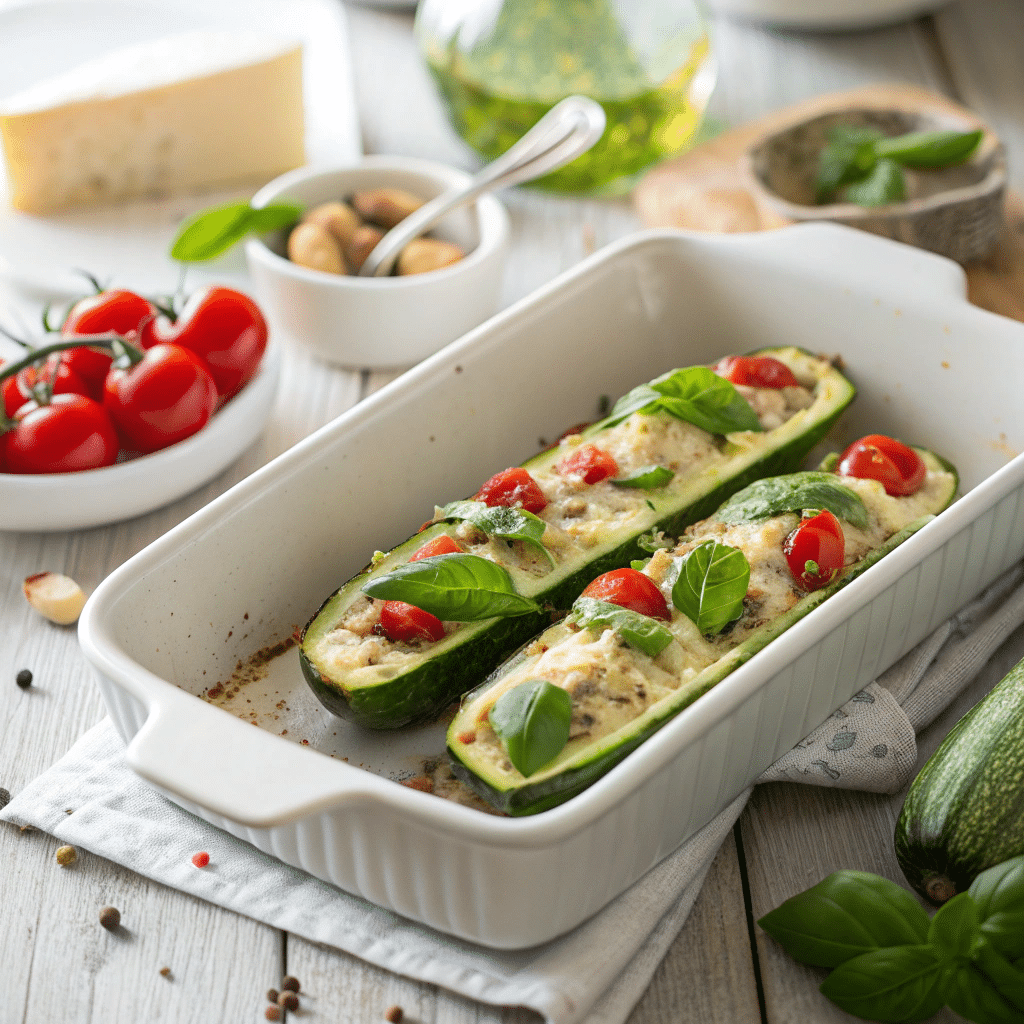 Grilled Chicken Pesto Zucchini Boats High-Protein