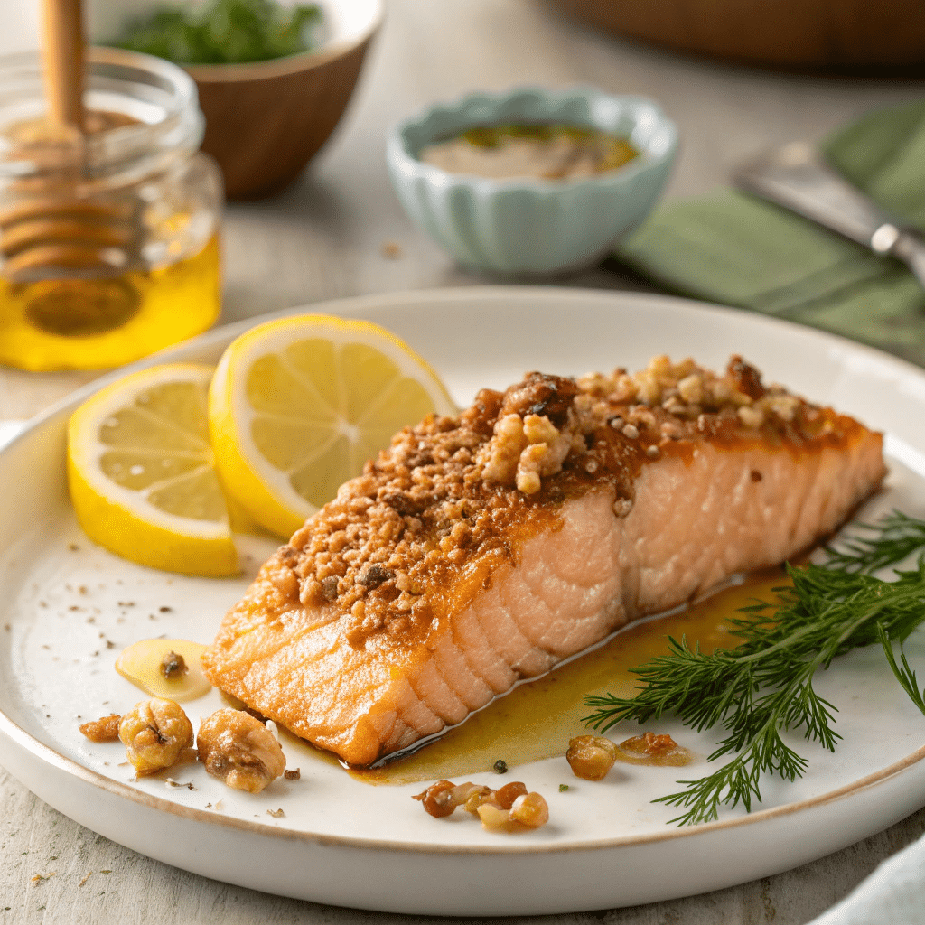 baked salmon with golden walnut crust