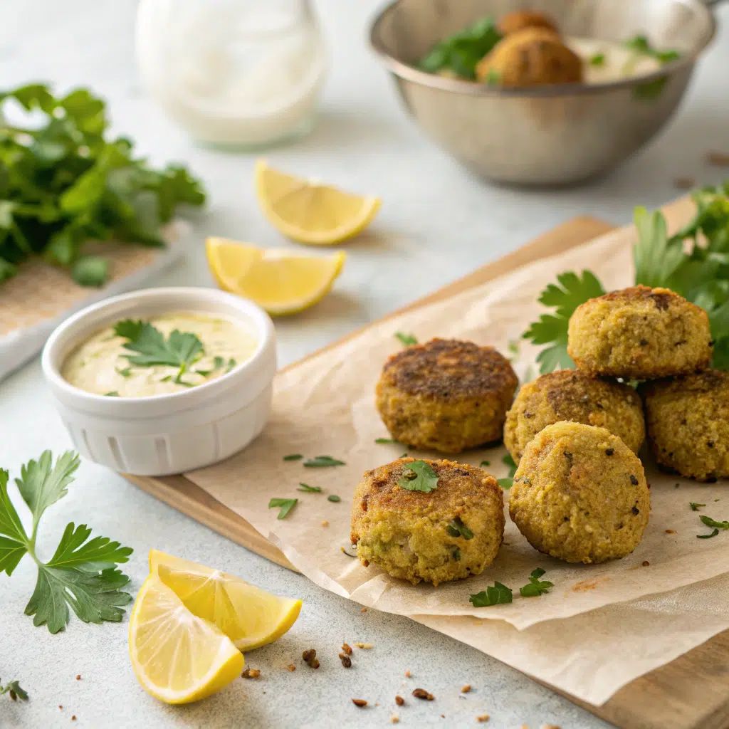 Low-Calorie Baked Falafel with Yogurt Sauce