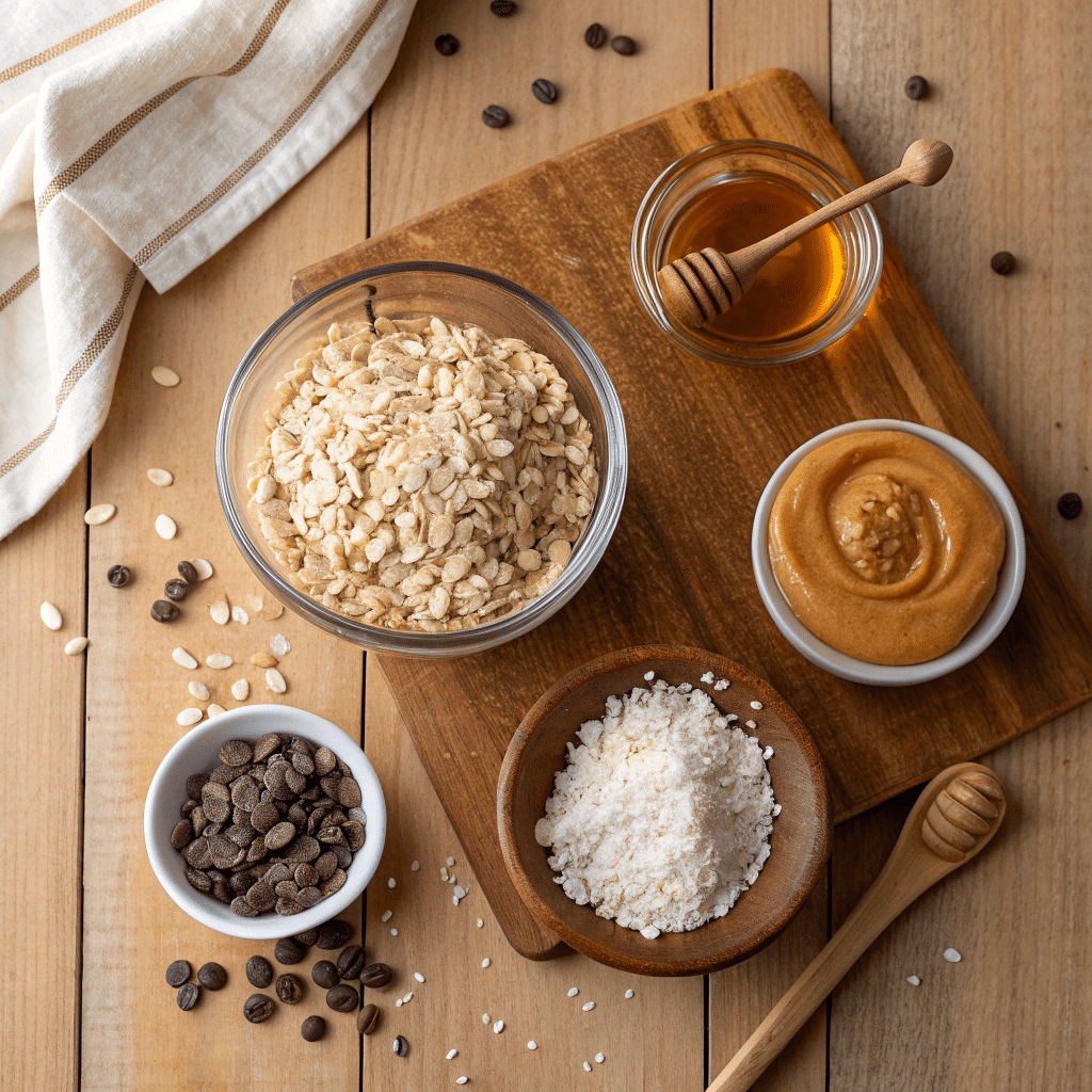 ingredients laid out on a wooden kitchen counter