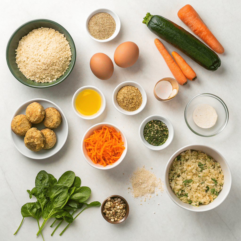 all ingredients for savory quinoa veggie muffins